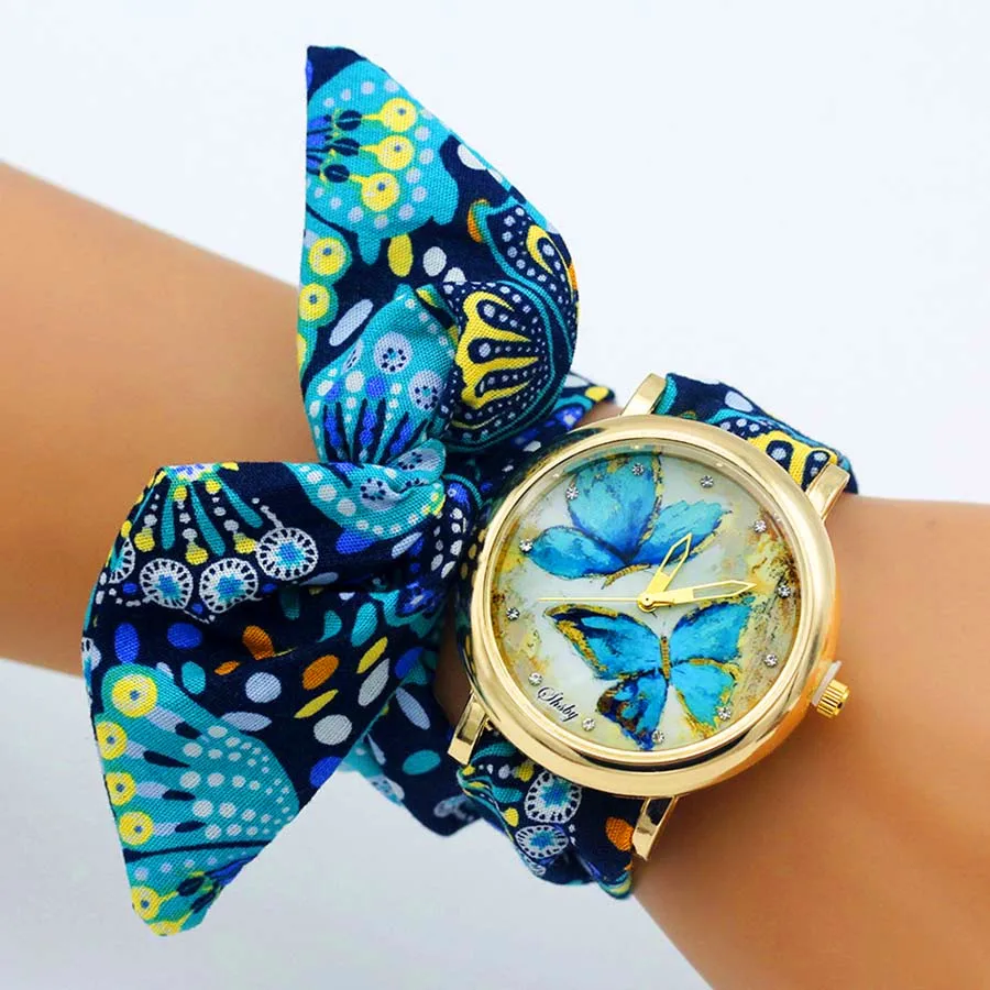 Shsby New Design Ladies Butterfly Cloth Wristwatch Women Dress Watch High Quality Fabric Watch Sweet Girls Bracelet Watch