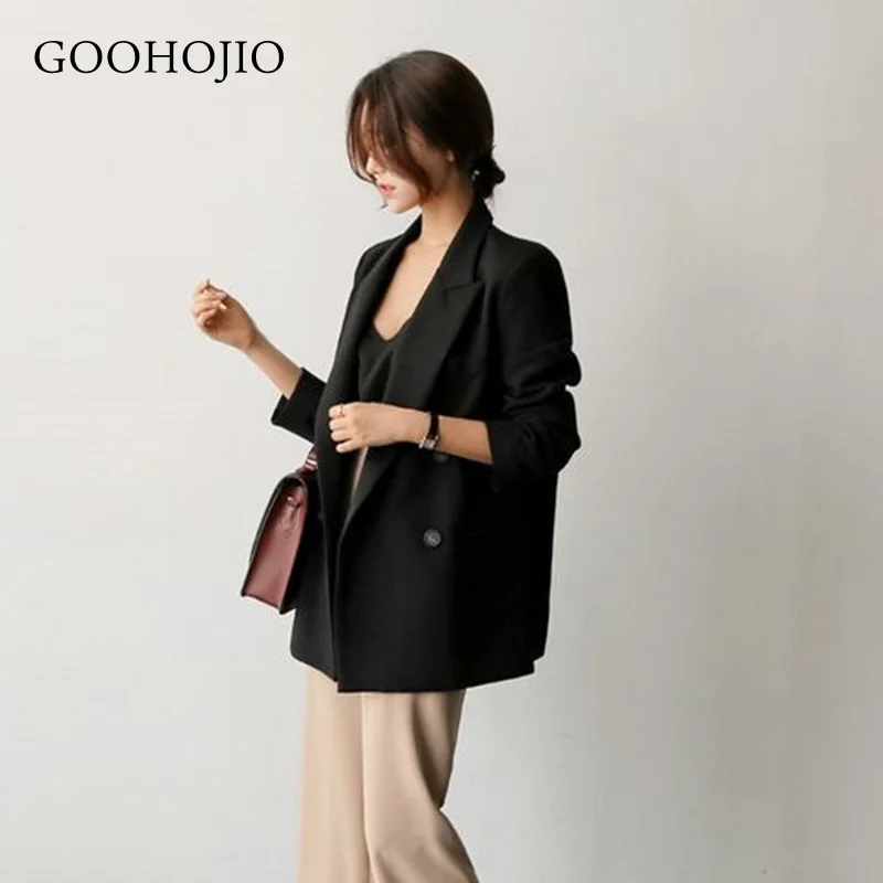 

GOOHOJIO 2021 New Casual Long Sleeve Blazer Overcoats Autumn Temperament Cardigan Blazers Female Fashion Oversized Tops Women
