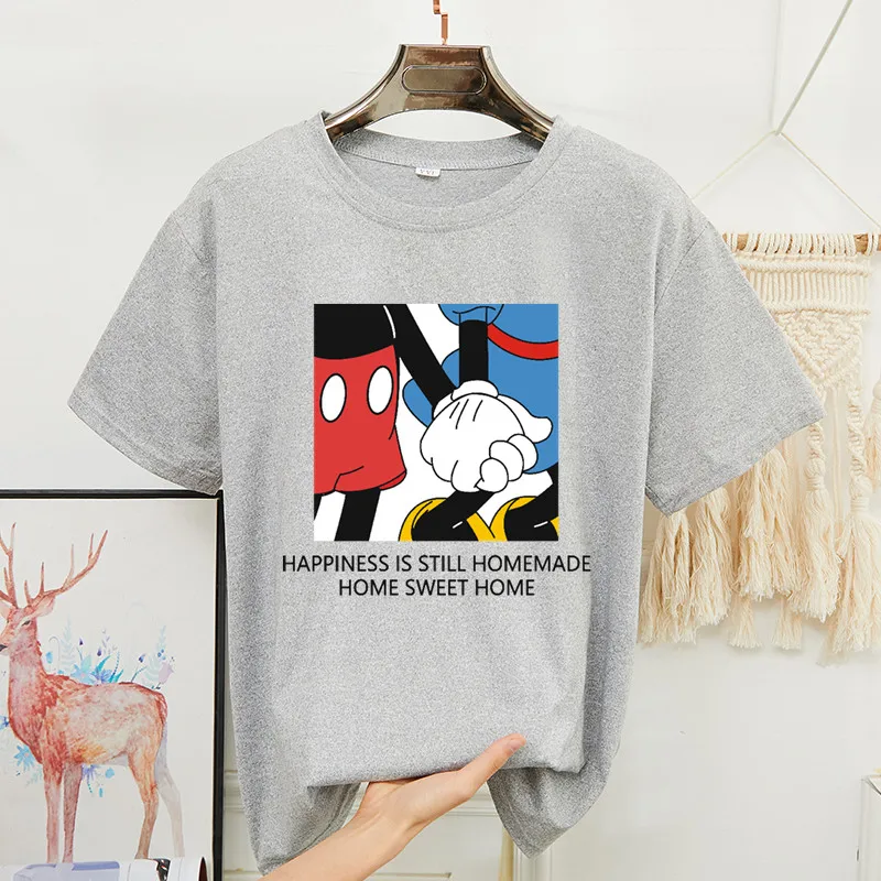 

Summer Round Neck Short Sleeve Women T-shirt Cartoon Creative Print Tee Couple Loose Tops Harajuku Tshirt Bottoming Shirt S-3XL