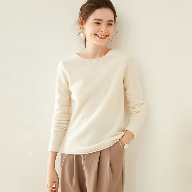 

SHZQ Autumn and Winter New Fashion Australian Wool Pullover Cashmere Sweater Women's Bottoming Jacket 100% Australian Wool