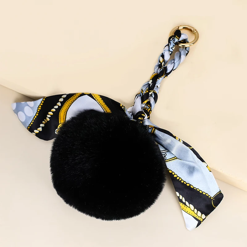 

New fashion autumn and winter leather silk scarf tassel keychain for ladies exquisite creative bag accessories key pendant