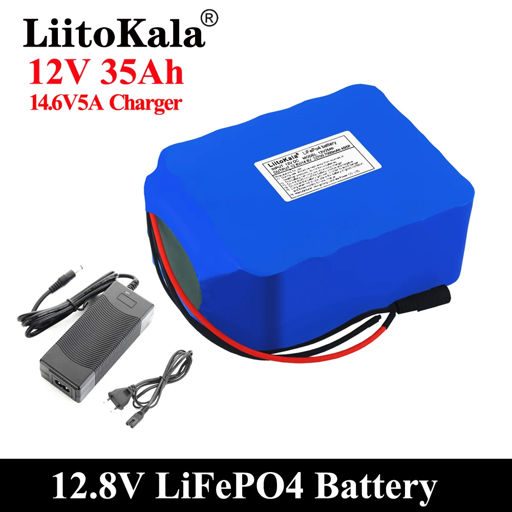 LiitoKala-Paquete de batería Lifepo4, 12V, 12,8 V, 35Ah, con 4S, 100A, BMS equilibrado máximo, para barco eléctrico, fuente de alimentación sin interrupción