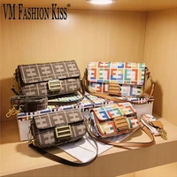 vm fashion kiss canvas pu leather patchwork vintage female trapeze handbag large capacity crossbody bag for women famous brand