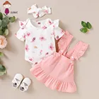 Комбинезон + юбка + комбинезон для девочек, летний, повязка с цветком
