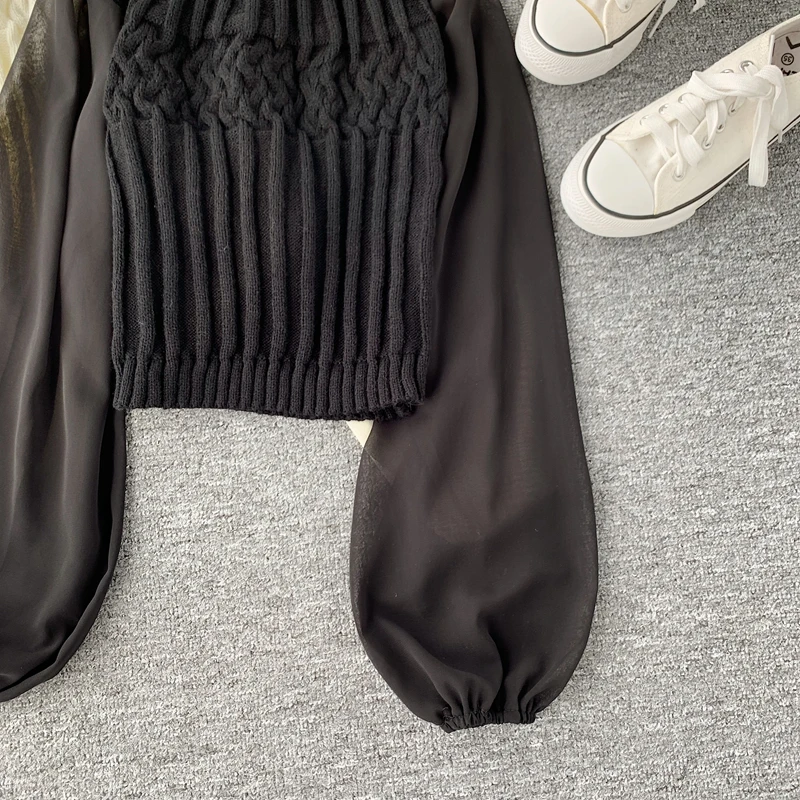 ALPHALMODA осень-зима модный свитер со жгутами фонарь длинный рукав шифон пэчворк повседневные женские пуловеры вязаный джемпер