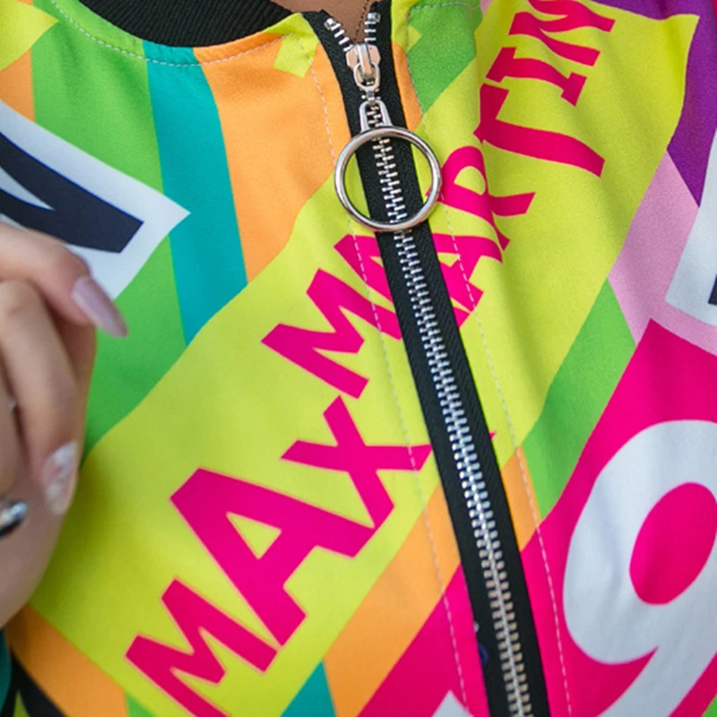 

Silver shiny Spring jacket women streetwear oversized cartoon print women jacket hip hop loose ladies jacket fashion outerwear