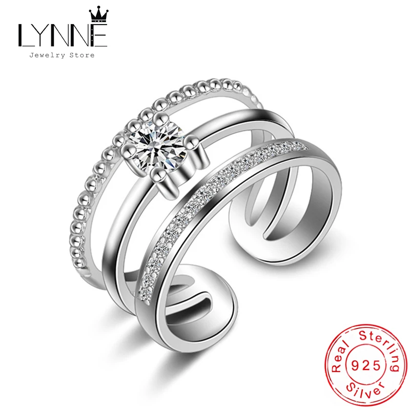 LYNNE Jewelry Fashion 925 Sterling Silver AAA Zircon Multilayer Rings Resizable 3 Layer Rhinestone CZ Rock Ring Women Fine Gift | Украшения