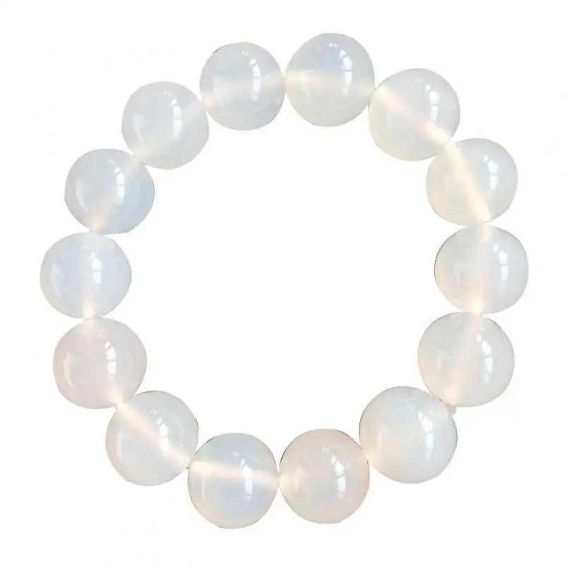 

Натуральный белый браслет из халцедона для мужчин и женщин, Изящные Ювелирные изделия, белые нефритовые бусины, эластичные браслеты из бисе...