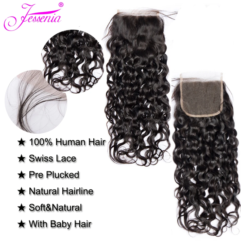 Волна воды Связки с бразильские волосы закрытием переплетения пучки Remy