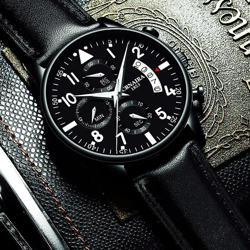 

Black Technology Watch Multifunctional Waterproof Fashion Men's Watch Three Eyes 6 Pin Second Calendar Luminous Men's Watch