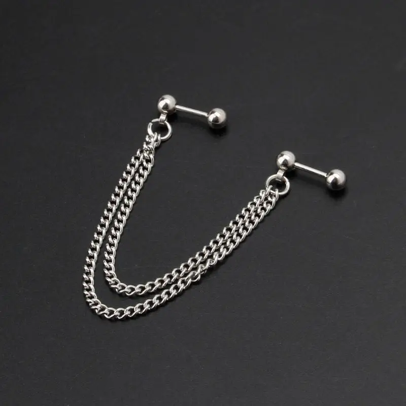 

1Pc Punk Ball Stud Cartilage Ear Cuff Wrap Double Chain Piercing Earring Unisex