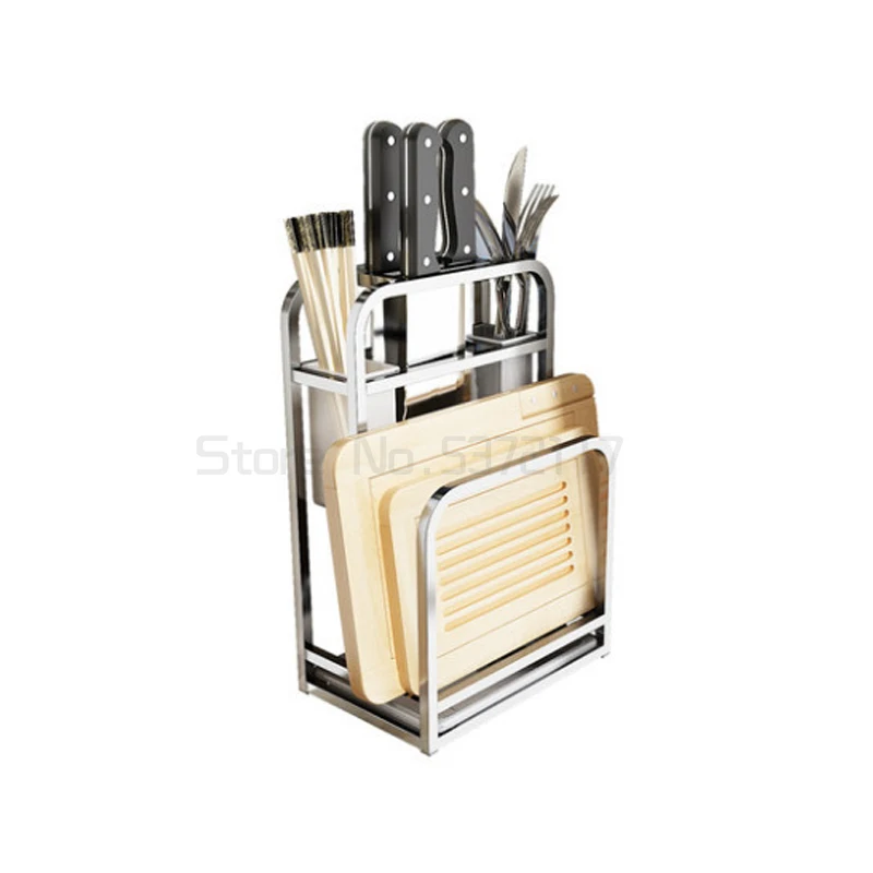 

stainless steel kitchen knife cutting board knife holder multi-function kitchen rack cutting board tool storage rack