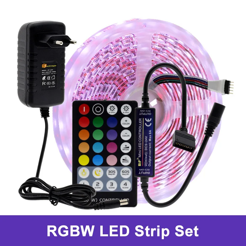 RGB White DC12V 5050 Светодиодная лента RGB/RGBW/RGB+ CCT/двойной белый 5 м гибкий светильник+ РЧ пульт дистанционного управления+ адаптер питания набор светодиодных лент - Испускаемый цвет: RGB White