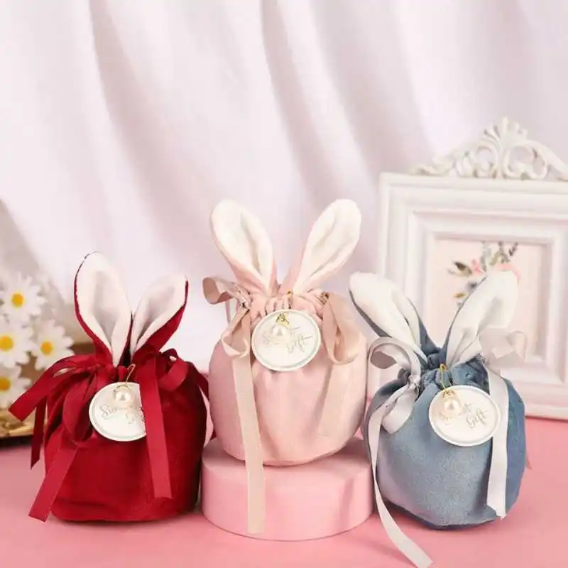 

1pc Easter Cute Bunny Gift Bags Velvet Valentine's Day Rabbit Chocolate Candy Bag Wedding Birthday Party Jewelry Organizer