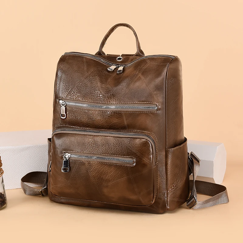 

High Quality Leather Backpack Luxury Women Headphone Plug Design Tote Backpacks Ladies Hot Vintage Large Capacity Travel Backbag