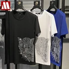 Личность с леопардовым рисунком дрель Футболка мужская Одежда высшего качества удобные мужское кольцо с бриллиантами, камень футболка Повседневная обтягивающая модель размера плюс футболка