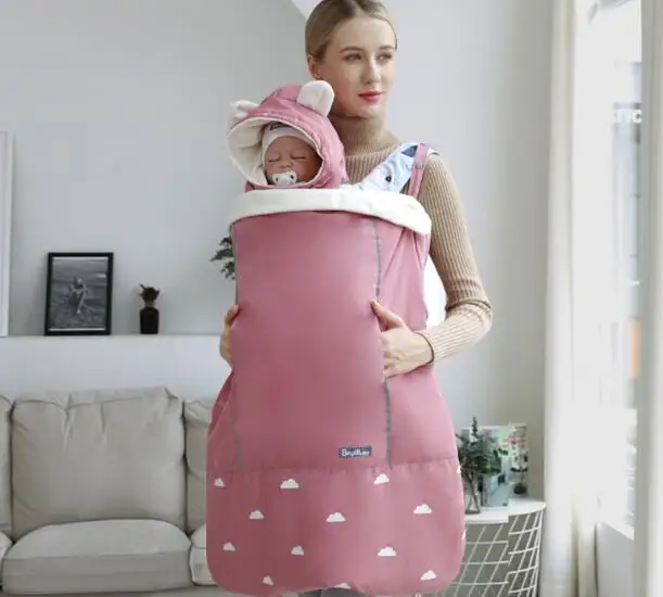 pink Детская накидка-переноска, теплая накидка, детская коляска, дождевик, непромокаемый снег, с бархатной подкладкой, одеяло для улицы, необходимое на осень и зиму - Цвет: pink