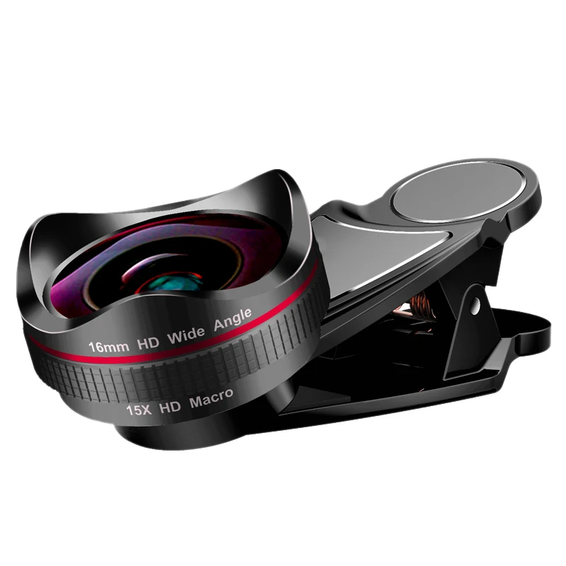 

2 in 1 4K HD Phone Lens 16mm Wide Angle Macro Camera Lens No Distortion Mobile Phone Pro Lens Kit for iPone Smatphone Xiaomi