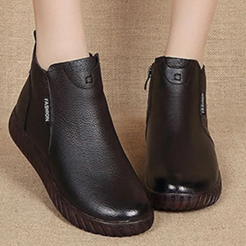 

TIMETANGHandmade Vintage Genuine Leather Women Ankle Boots Casual Winter Snow Boots Ladies Flat Shoes Rubber Zip Botines Mujer