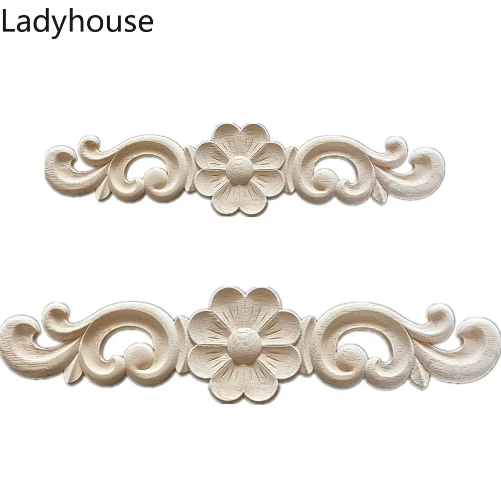 

2PCS Woodcarving Decal Pretty Patterns Wood Appliques Carved Miniatures Wooden Figurine Crafts Furniture Window Home Decor