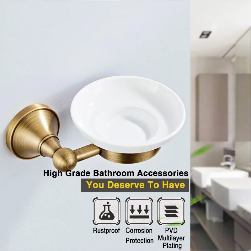 Античный держатель для мыла бронзовый черный матовый и посуды с керамическими