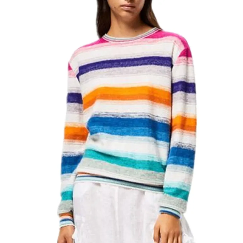 Осенний Радужный свитер для женщин с цветными блоками вязаный пуловер большого
