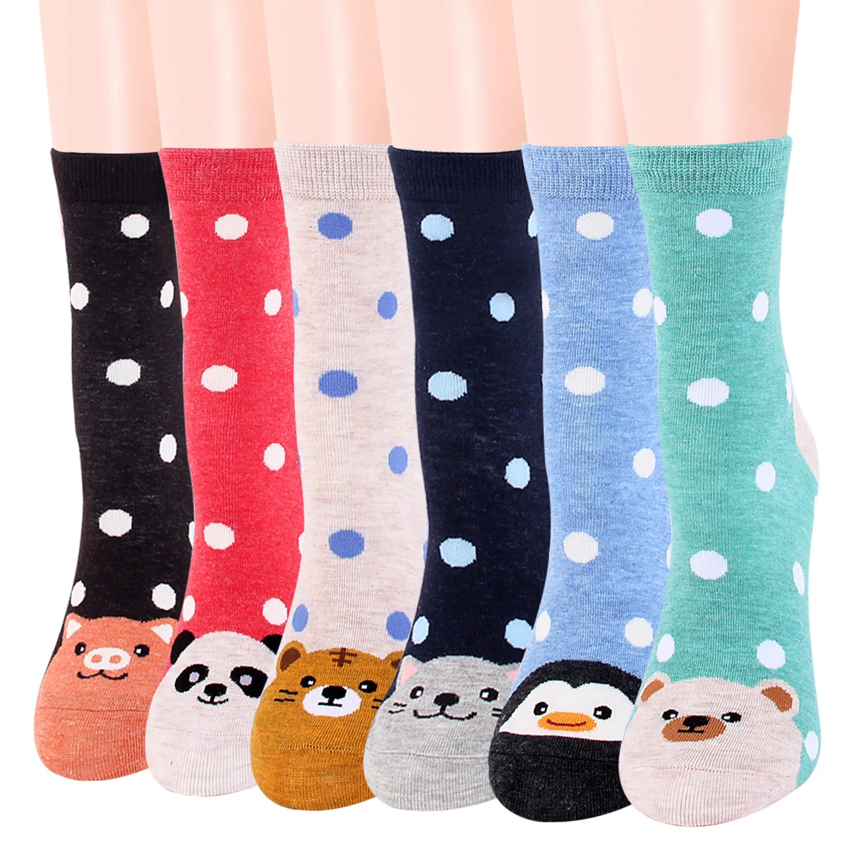6Pairs/Lot Women's Cartoon Sock Animal Cat Zebra Cotton Funny Socks Character Cute Colorful Pattern Winter and Autumn Warm Socks