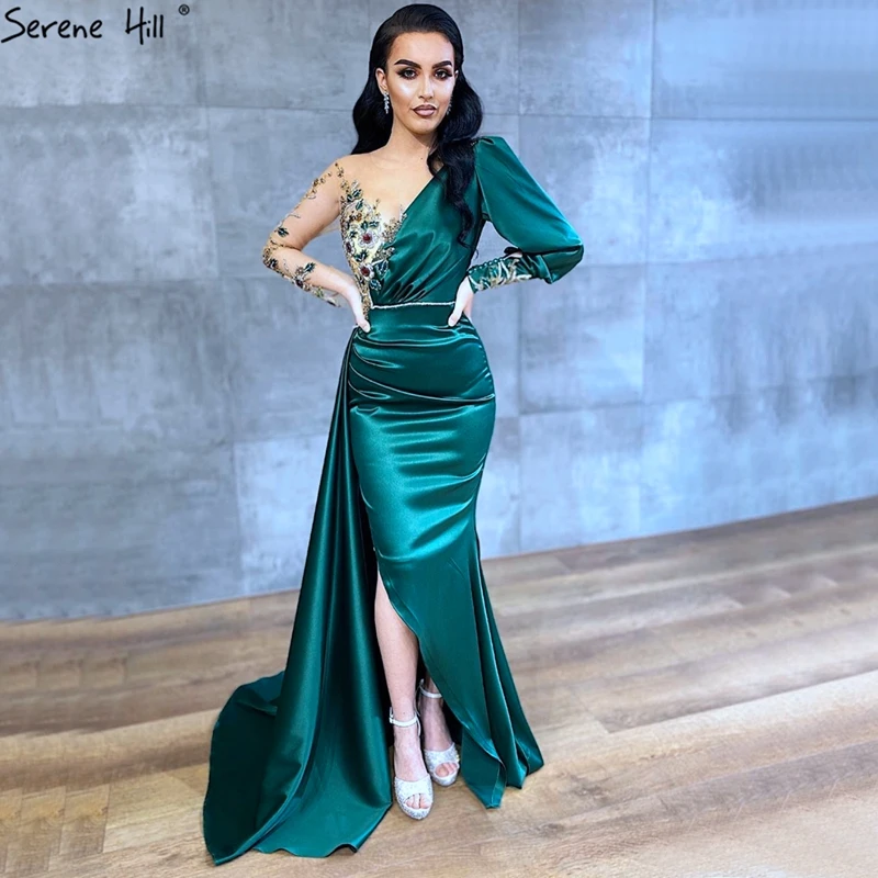 Красное Атласное Вечернее платье Serene Hill Dubai с длинными рукавами 2020 Русалка