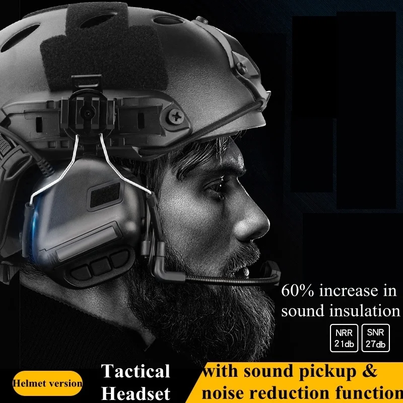 

Anti-noise Tactical Helmet Headset with Fast Helmet Rail Adapter Military Headsets Hunting Shooting Hearing Protective Headphone