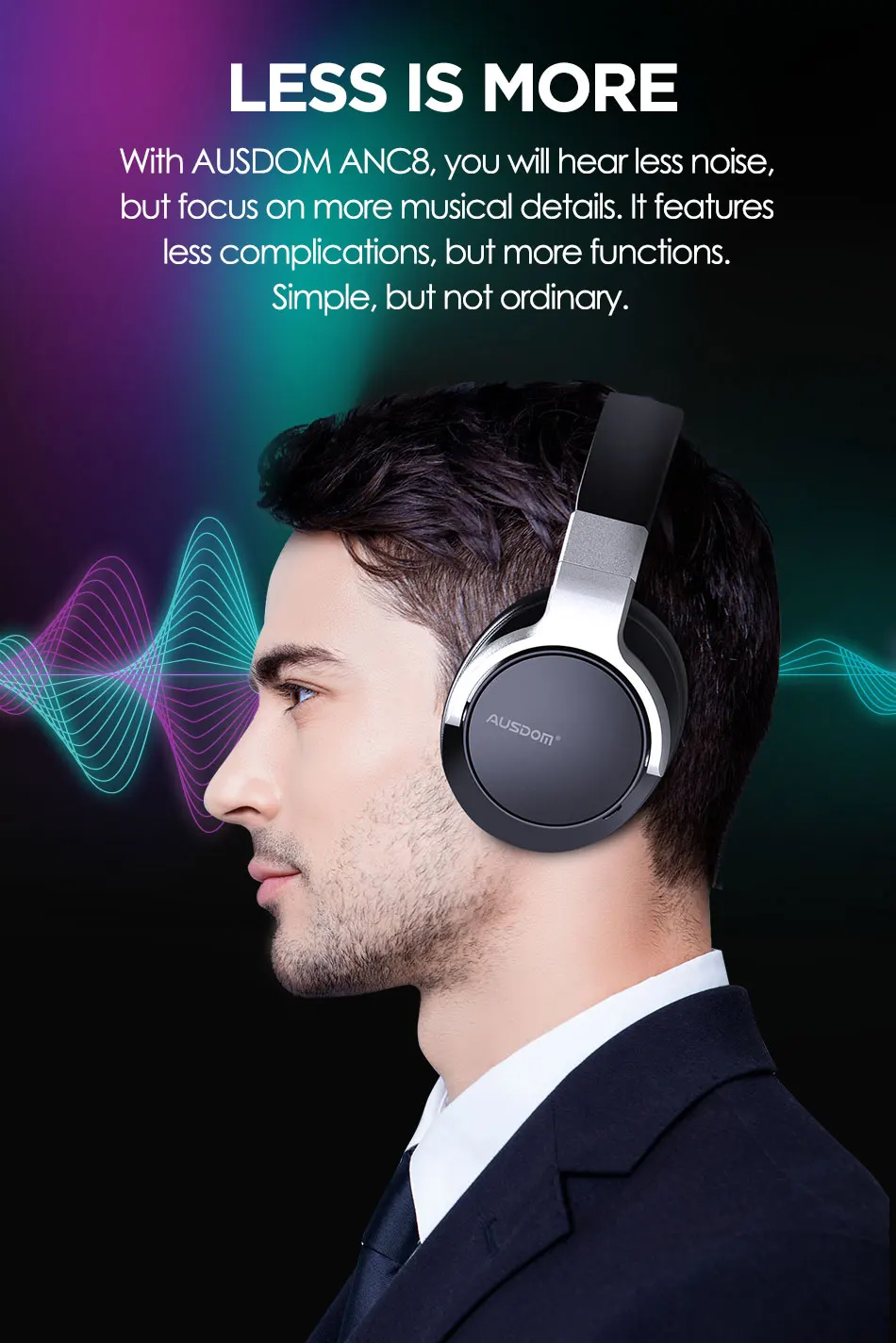 AUSDOM ANC8 Беспроводные наушники с активным шумоподавлением Bluetooth 5 0 гарнитура