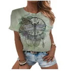 Женская футболка с коротким рукавом, круглым вырезом и принтом стрекозы