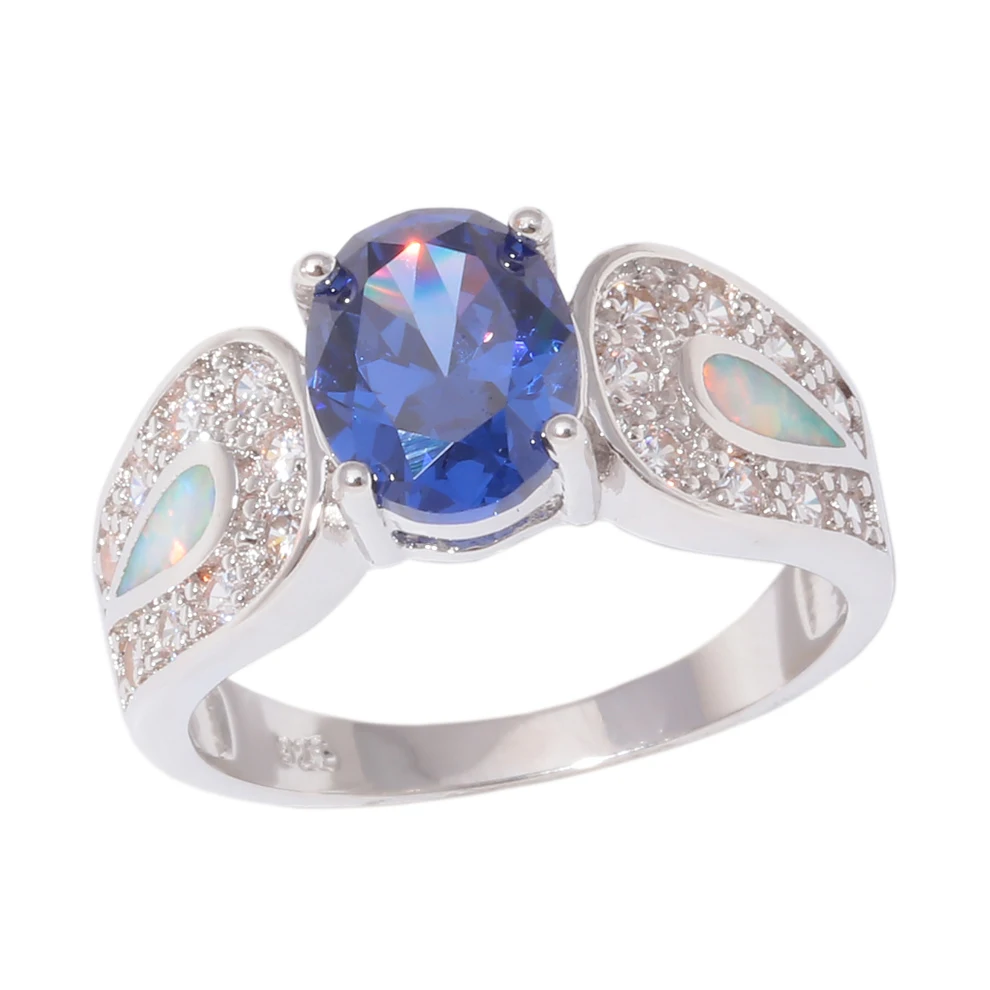 

CiNily Created White Fire Opal Blue Zircon Cubic Zirconia Silver Plated Wholesale Hot Sell Women Jewelry Ring Size 6-11 OJ9560
