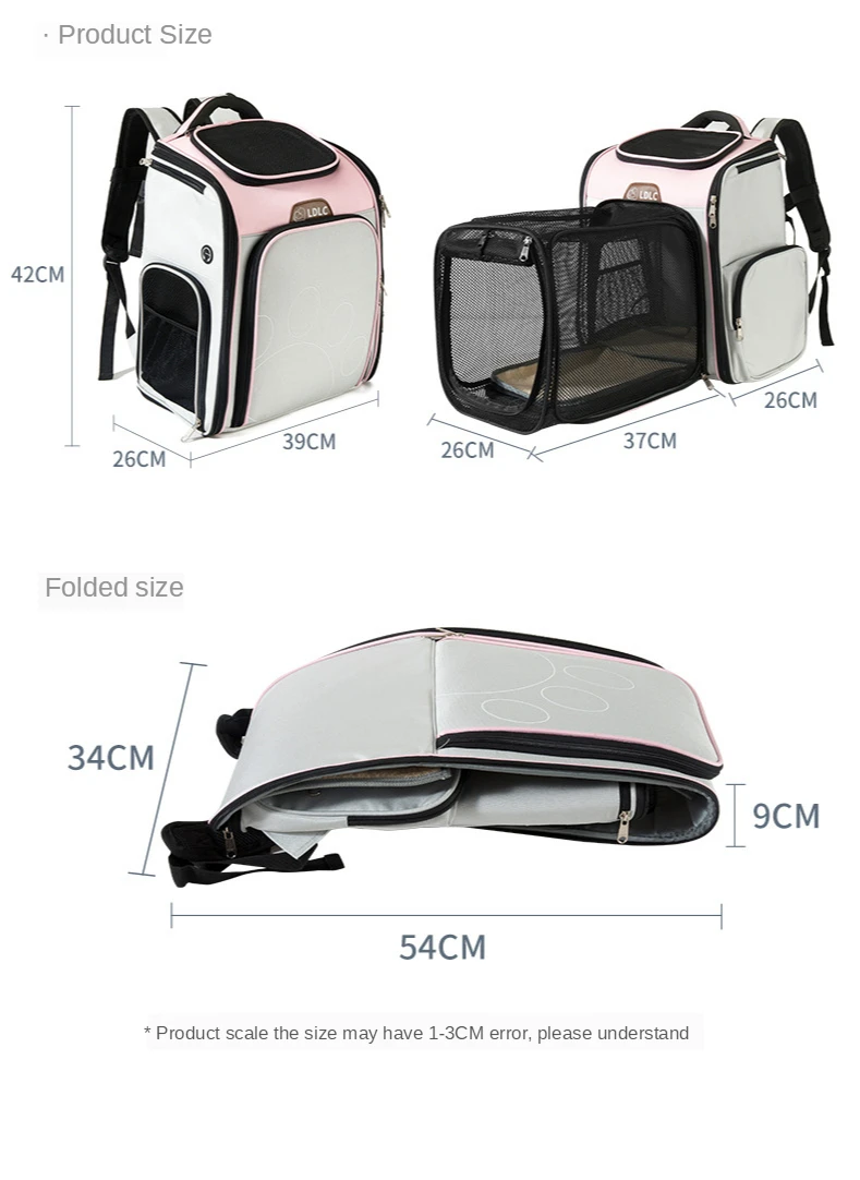 

Pet backpack portable cat and dog backpack Oxford cloth pet bag extended mesh breathable outing travel foldable dog backpack