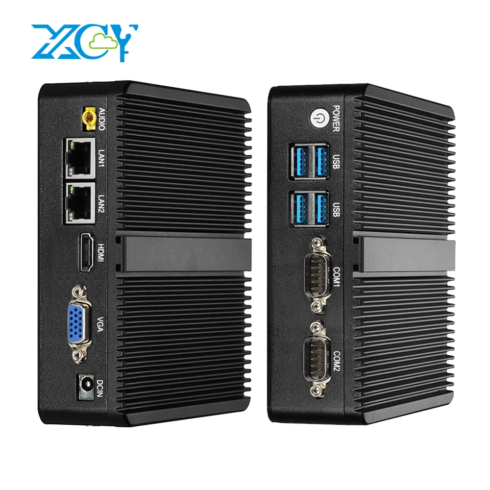 XCY Fanless Mini PC Intel Celeron J4125 Dual Gigabit Ethernet 2x RS232 HDMI VGA 4xUSB WiFi Windows 10 Linux Industrial Computer