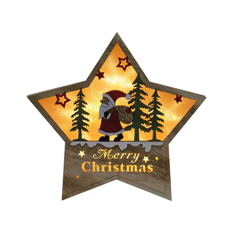 Large Santa Lighting Christmas Wooden Ornament LED Stars Shape Santa Claus Deer Decor Lamp Xmas Gift - Цвет: Large Santa