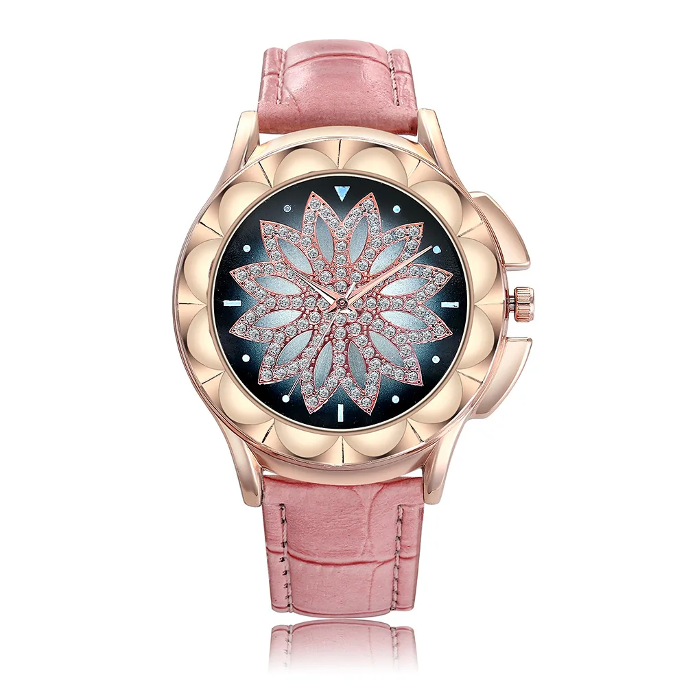 Женские Стразы часы женские кожаный ремешок большой циферблат браслет наручные