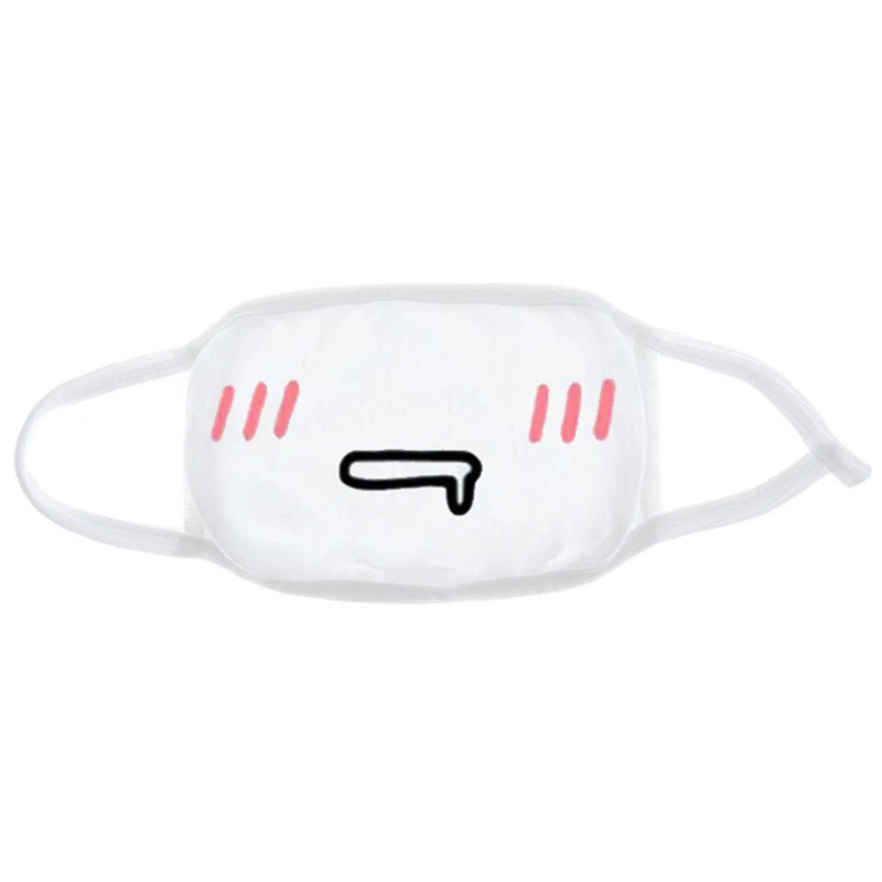 White Fashion Expression Mouth Mask Anime Cotton Mouth Mask Unisex Mask Mouth-muffle Dustproof Respirator Cute Anti-Dust Mouth Covers - Color: White