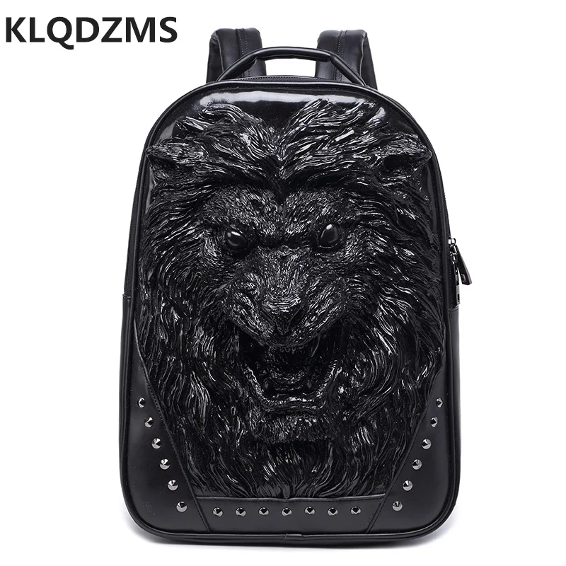 KLQDZMS Unique Men Lion Decorated Backpack Hip-Hop Style Women New Travel Shoulder Bag Durable Distinctive Laptop-Bag Hot Sell