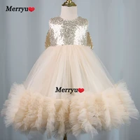 sequin flower girl dress for wedding party pageant ball gown kids knee length christmas birthday party dresses