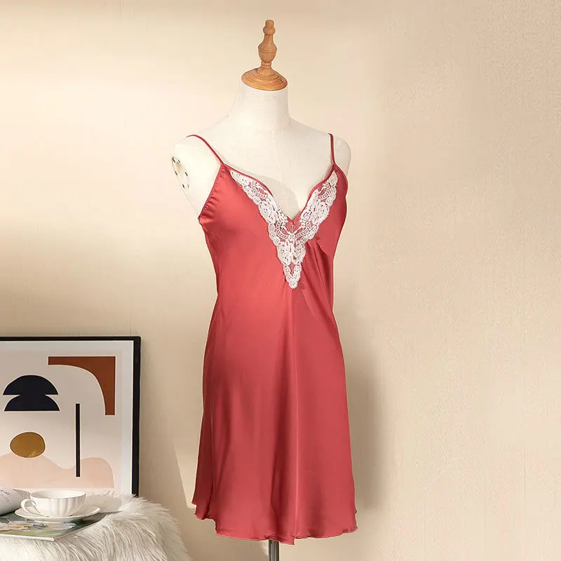 

Women Sexy Short Sleepwear Nightdress Spaghetti Strap Nightgown Satin Soft Home Dressing Gown Intimate Lingerie Casual Homewear
