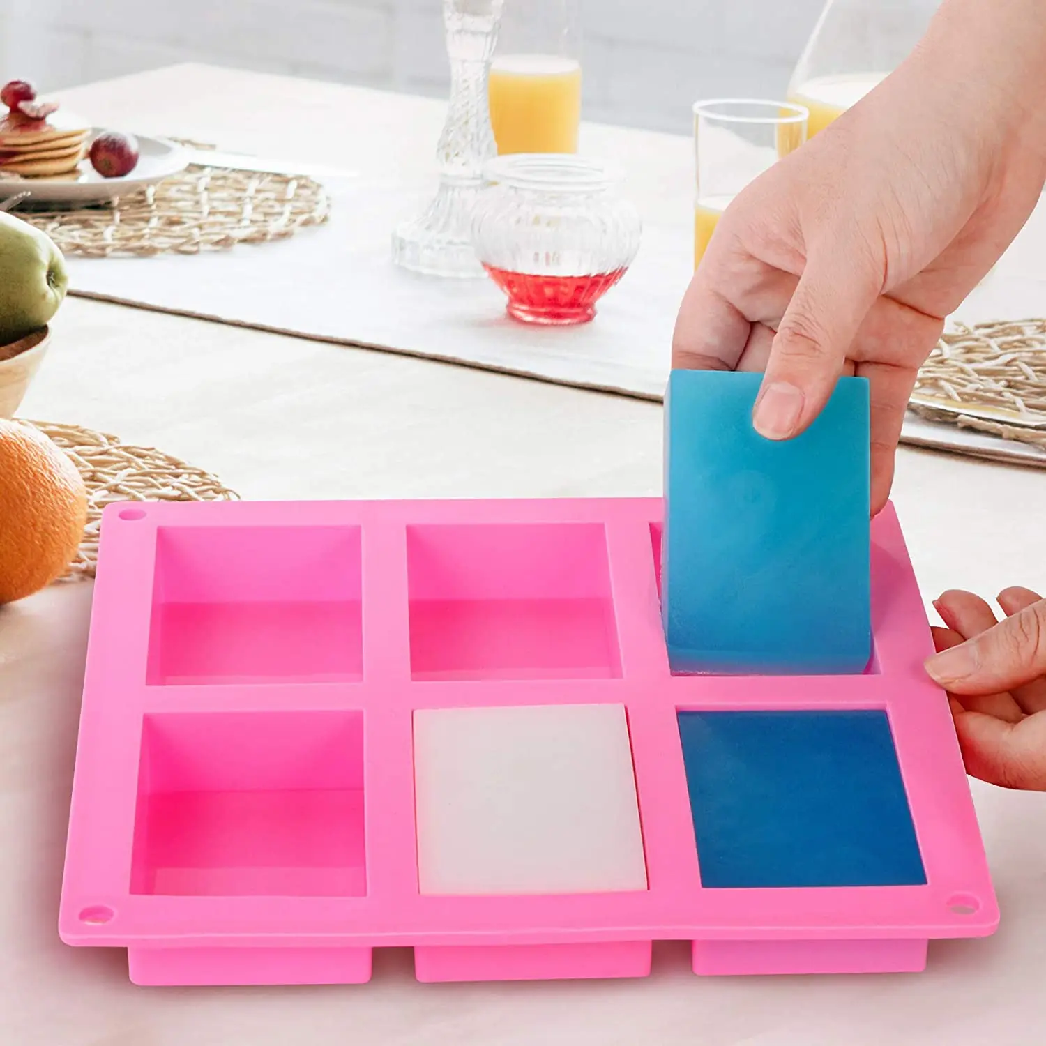 

New 6 Cavity Square Soap Silicone Mold for Making Soaps 3D Diy Handmade Mould Decoration Wax Candle Cake Tray Tools