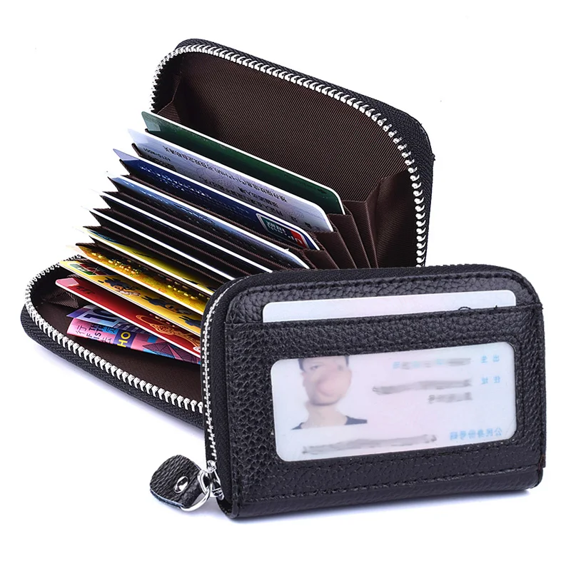 

Genuine Leather RFID Protection Credit Card Case Wallet for Man Ladies ID Card Holder Organizer Women's Zipper Purse