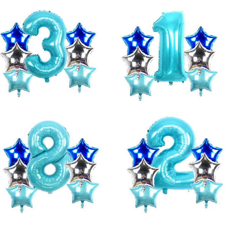 blue NM WJX sbsb 7 шт. синего цвета розовое золото с днем рождения воздушные шары 32 дюймов номер баллоны+ брюки с принтом звезд и Фольга гелия для маленьких детей, размерный ряд От 1 до 4 лет вечерние украшения - Цвет: blue NM WJX sbsb