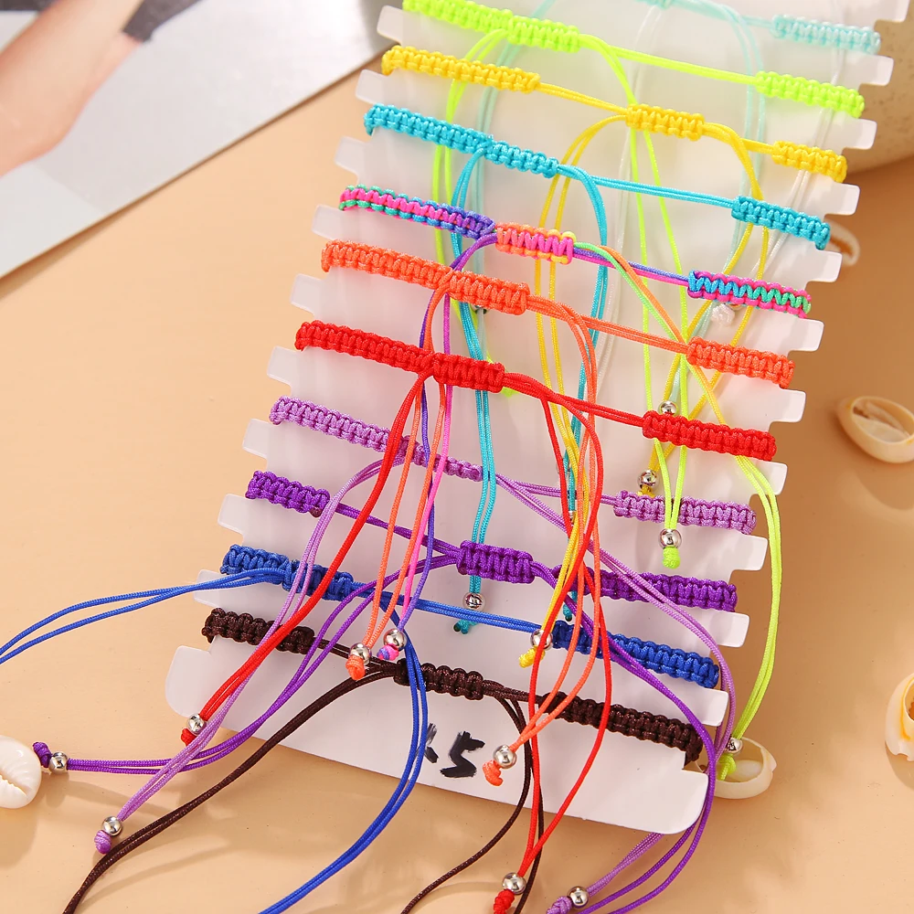 

2021 Fashion Jewelry 12 Pieces/Set of Charm Colorful Shell Bracelet Cuffs Hand-woven String Adjustable Bracelet Women