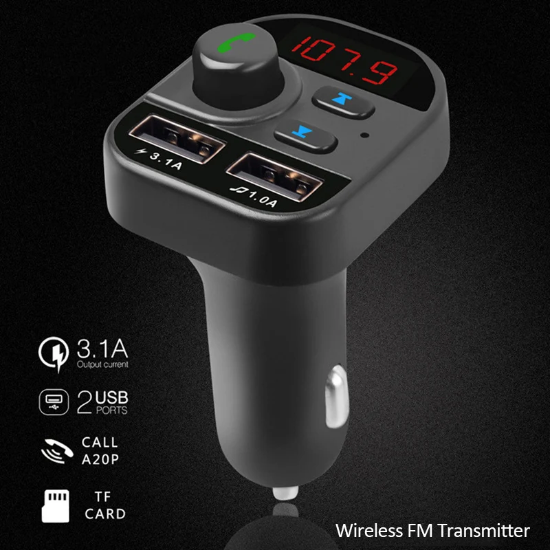 

Car Bluetooth 5.0 FM Transmitter Wireless Handsfree Audio Receiver Auto MP3 Player 2.1A Dual USB Fast Charger Car Accessories