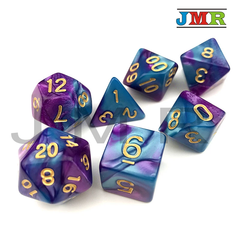 Фиолетовые с синим 2 цветными эффектами переносные игральные кубики игра для DND