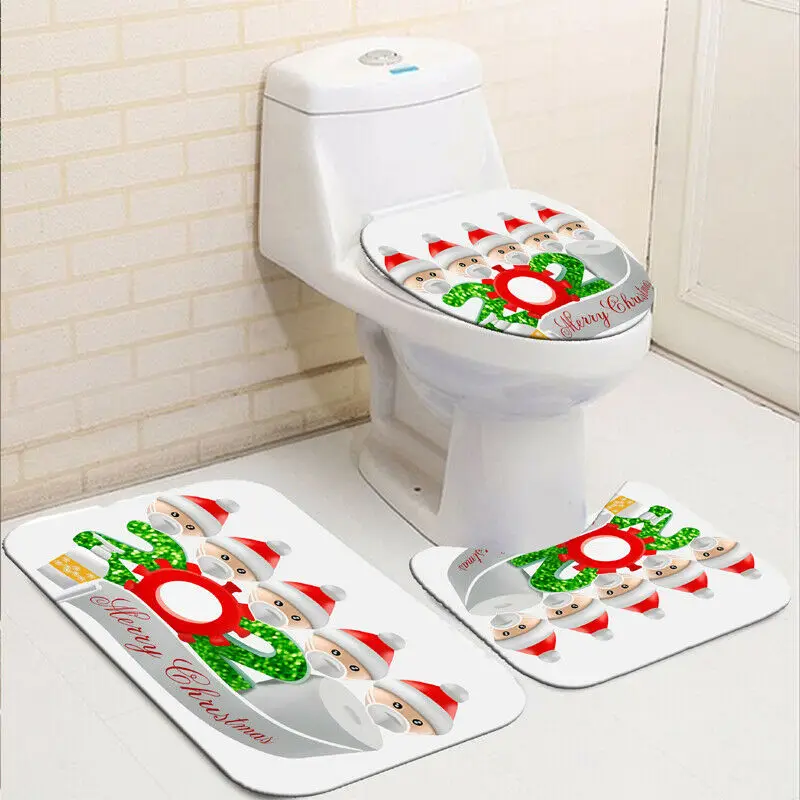 

Bathroom Decor Waterproof Shower Curtain Set Toilet Seat Cover Non-Slip Bath Mat Rug Carpet Polyester Fabric Washable