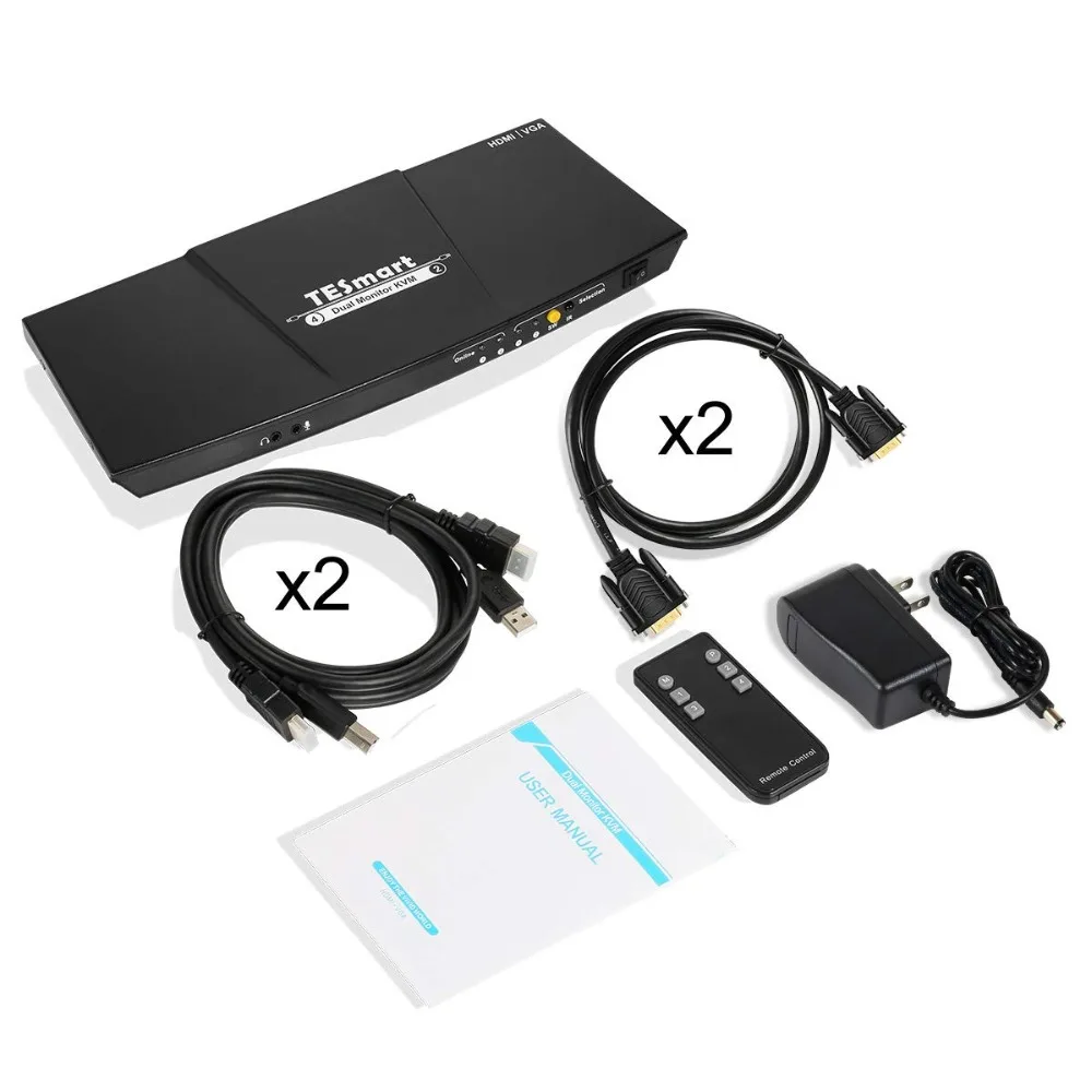 4K HDMI двойной монитор KVM переключатель 4 порта вход(2 HDMI+ 2VGA) 2 выхода порта(HDMI) KVM переключатель HDMI Поддержка USB 2,0 4K@ 30 Гц 4 кабеля