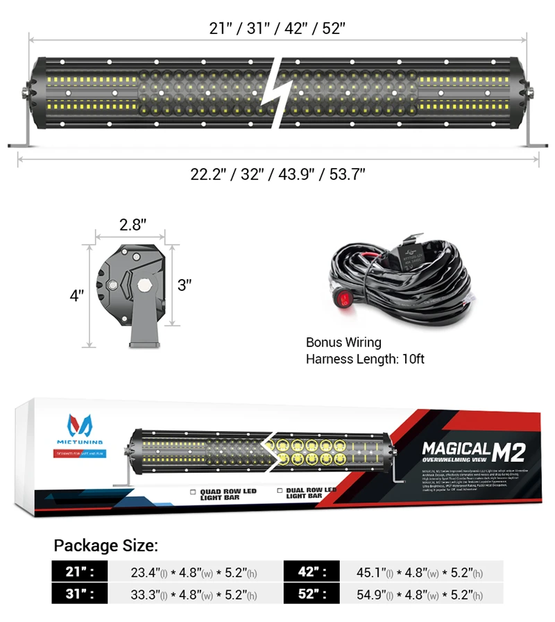 MICTUNING эксклюзивный M2 Quad Row 21 ''точечный прожектор Светодиодный Светильник w/жгут проводов для внедорожников, грузовиков, тракторов, лодок, трейлеров