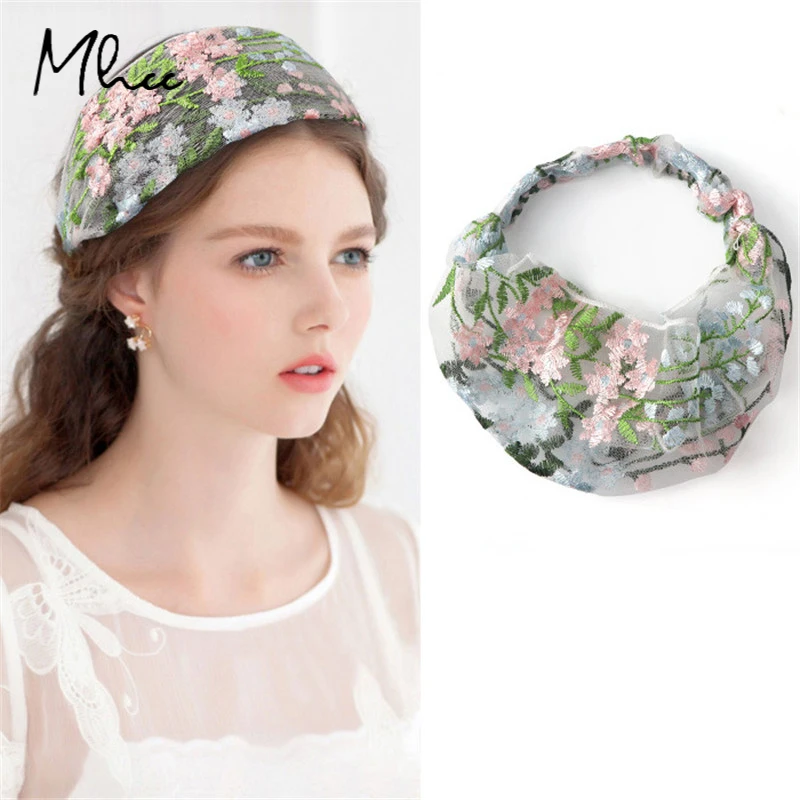 

Retro Lace Pressing Hair Band French Style Romantic Headbands For Women Embroidered Wide Hairband 2021 Casual Floral Decorations